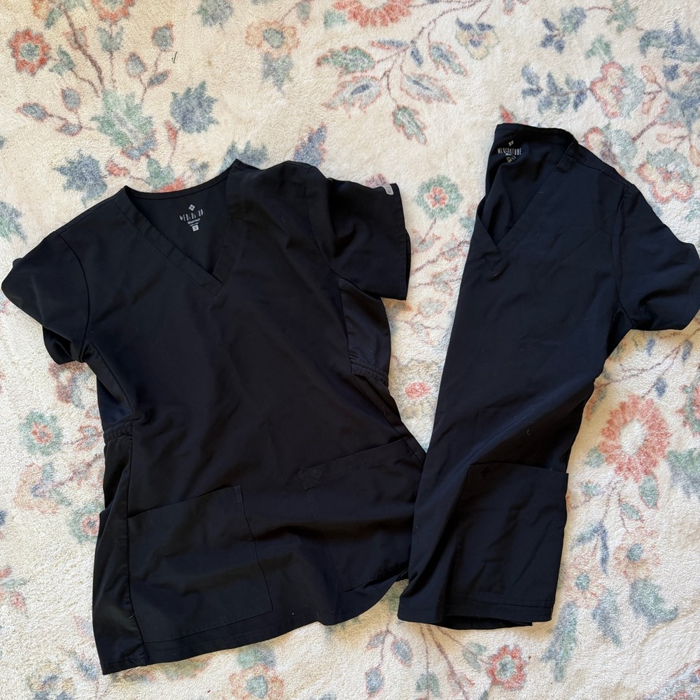 Med Couture Maternity Black V-Neck Short Sleeve Scrub Tops (two)